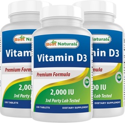 ベストナチュラルビタミンD3 2000 IU(50 mcg) - 100錠 - 100日の供給 - 免疫健康、強力な骨と歯をサポートし、筋肉機能(100カウント)
