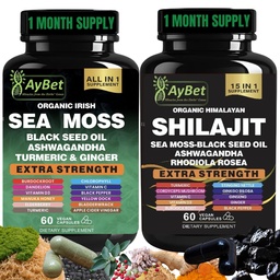 海苔シラジットコンボバンドルカプセル, ブラックシードオイル, Ashwagandha, Rhodiola Rosea, Burdock, ターメリック, ジンジャー, VitC, VitD3, 1つのサプリメントですべて, 120カプセル, ハラール, ビーガン, USDA Organic