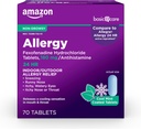   Basic Care Allergy Relief, 24 Hour, Fexofenadine Hydrochloride 180 mg, Non-Drowsy Antihistamine, Cool Mint Coated Tablets, 70 Count
