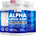 Alpha Lipoic Acid 600mg, ALA Supplement for Energy Boost, Immune Support, Healthy Function, and Enhanced Absorption, R-Alpha Lipoic Acid with Essential Vitamins, 120 Capsules