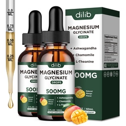 マグネシウムのGlycinateの液体の低下の補足、マグネシウムのGlycinate 500mg Ashwagandha、L -テアニン、Chamomile -サポート圧力救助、骨、筋肉、気分のマンゴの味2Packと