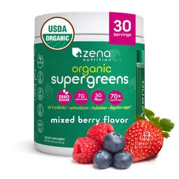 Zenaの栄養物の有機性極度の緑の粉、70+のスーパーフード、0の砂糖、3G繊維、Spirulina、Chlorella、酸化防止剤、プレバイオティクス/プロバイオティクス、消化酵素、混合されたベリー、30のサービング