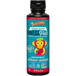Barlean's Omega Pals Omega 3 for Kids, Yummy Straw-Nana Flavored Children's Liquid Flax Seed Oil Supplement with 1,483 mg ALA, Non-GMO, ビーガン脳と眼の健康, 8 oz