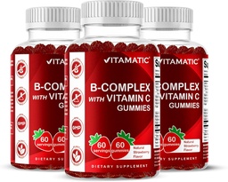 VitamaticビタミンBコンプレックスビタミンC&イノシトール - ナチュラルストロベリー風味 - 60グミ(3ボトル)