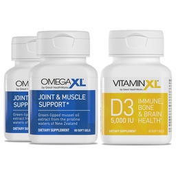 OmegaXLの共同サポート補足-自然な筋肉/免疫サポート、60 Softgels (2パック)及びビタミンXL D3の高い効力の毎日のビタミンD 5000 IU 125mcgの補足(30 Softgels)