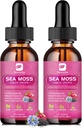 Sea Moss Liquid Drops - Black Seed Oil & Irish Sea Moss Gel with Burdock Root Bladderwrack, Elderberry, Spirulina, Seamoss Supplement for Energy Booster, Digestive Health - 4 Fl Oz, Vegan