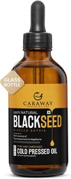 CARAWAYオーガニックブラックシードオイル - 冷間プレスニゲラサティバオイル - 純粋で未精製 - 免疫サポート、髪とスキンケアのためのチモキノンの豊富で | ガラスボトル
