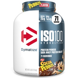 Dymatize x Cocoaの小石ISO100のWhey蛋白質の粉の隔離剤、蛋白質の25g、5.5g BCAAs、120 Cal。、グルテンフリー、1g脂肪、1g砂糖、2g Carb (71サービング)