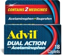 Advilの二重行為はアセテートアミノフェン、125mg Ibuprofenおよび8時間の痛みの軽減のための250mg Acetaminophenのカプレット- 18の計算が付いているカプレットに塗りました