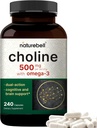 NatureBell Choline Supplements 500mg with Omega-3 Fatty Acids, 240 Capsules | High Potency Choline Bitartrate – Prenatal Support During Pregnancy – Promotes Energy, Liver, Brain, & Cognitive Health