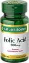 Nature's Bounty Folic Acid 800 mcg Vitamin Supplement Maximum Strength - 250 Tablets, Pack of 2
