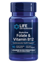 ライフエクステンションBioActive Folate&ビタミンB12は、心臓、脳およびGI Tract健康、非GMO、グルテンフリー、ベジタリアン、90カプセルを促進します