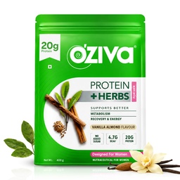 OZIVA Protein & Herbs for Women | 1.1 Lbs (500 gm) with Multivitamins, Curcumin, Shatavari, Tulsi for Improved Metabolism, Hormonal Balance & Skin, Hair Health, バニラアーモンド (1.1 lb)