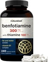 NatureBell Benfotiamine 300mg with Thiamine 100mg Per Serving | 240 Veggie Capsules – Essential Vitamin B1 Benfotiamine Supplement – Vegetarian Friendly