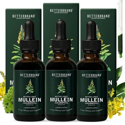 Betterbrand Mullein Lung Detox ドロップ (3-パック), 60ml Mullein 葉 呼吸の健康サポートのためのクロロフィルとチンキ - アルコールフリー - 3 ヶ月の供給