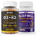 NEVISSのビタミンD3K2 5000IUのグミー+大人の束のためのMelatonin 60mg