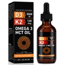 DaiasnsのビタミンD3 5000 IU及びK2 (MK-7) MCTオイルOmega 3、液体のビタミンD3及びK2の補足が付いている120のmcg 60ml低下-供給2か月-サポートBones、歯、気分及び免疫システム、カルシウム吸収