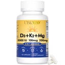UBIOSKAビタミンD3 K2マグネシウムサプリメント - 5000 IU D3 + MK-7 K2と8-Formマグネシウム(Glycinate、Taurate、Malate)カルシウム睡眠、ストレスリリーフ、気分のバランスと強力な骨 - 60カプセル