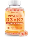 ビタミンD3 K2のガミー、砂糖の自由なビタミンD3 K2 w/Calcium、マグネシウム、オメガ3、ビタミンC、B12、K2 D3の補足