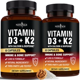 ビタミンD3 5,000 IU + K2 MK-7 100 mcg - 2-in-1 Bone、免疫&ハートサポート、飲みやすい、非GMO - 120カプセル