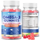 大人のためのビーガンオメガ-3グミー1000mg - 400mg DHAと砂糖無料サプリメント & 600mg EPA, ビタミンA, C, E, 亜鉛 - 60カウント