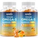 2パックビーガンオメガ3グミー1000MGアルガルオイルオメガ3アルファDHA 600mg&EPA 300mg魚油代替 - 目&免疫健康、オレンジ味、120カウント