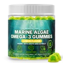 3400mg+のマリン藻オメガ3グミー  DHA/EPA/ALA、20:1グレープシードエキス、ビタミンC&フォーレート ハート、脳&皮膚 植物ベースの砂糖フリー、60Ct