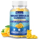 大人、オレンジ味のためのオメガ3グミー - 砂糖フリー、藻由来DHA 600mg&EPA 300mg、ビタミンA、C、E、亜鉛、60ガミー