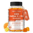 ビーガンオメガ3 DHAと子供のためのグミー, プラントベース, 30 サービング, 60 Ct. ゼラチンフリー, グルテンフリー, 非GMOオメガ3サプリメント. ブライン、目、心及び免疫サポートのための子供及びトドルダーDHAのグミー