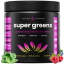 NutraChampsスーパーグリーンパウダープレミアムスーパーフード | 20 +オーガニックグリーンベジギー全食品 | 小麦粉グラス、スピルリナ、クロレラ | 抗酸化剤、消化酵素&プロバイオティックブレンド(9.1 OZ、抗酸化剤)