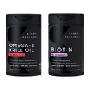 スポーツリサーチ® グローとフローパック - Omega-3 Krill Oil 500mg - 有機ココナッツオイル(ビタミンB7)とコリン&アスタキサンチン&ビオチン10,000mcgとフォスポリディド、コリン&アスタキサンチンとピュアサルバKrill