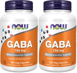 NOWの食糧補足、GABA (Gamma-Aminobutyricの酸) 750mgのNeurotransmitterサポート*、100の野菜のカプセル、(2のパック)