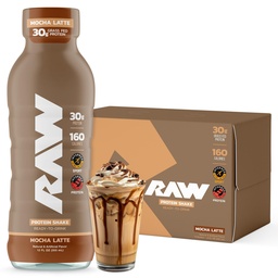 RAW Ready-to-Drink Protein Shake、Mocha Latte - グラスフェッド ウィー プロテイン アイソレート ポストワークアウト - Zero-Sugar & Gluten-Free 食事代替ドリンク&朝食シェイク、12 Fl Oz