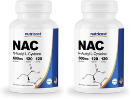 Nutricost N-Acetyl L-Cysteine(NAC) 600mg、120 ベジタリアンカプセル - Non-GMO、グルテンフリー、ベジタリアンキャップ(パッケージ 2)
