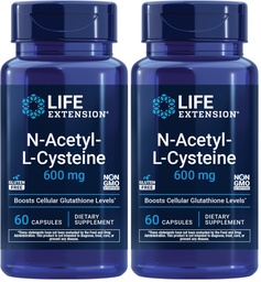 ライフエクステンションN-アセチル-L-Cysteine(NAC)、免疫、呼吸器の健康、NAC 600mg、Potent酸化防止サポート、吸収しやすい、60カプセル、(パッケージ2)
