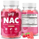 NAC グミーズ シュガーフリー, N-アセチル Cysteine NAC サプリメント 1000 mg 抗酸化剤, 免疫サポート, 非GMO, グルテンフリー, ビーガン – ラズベリー味, 60 グミ