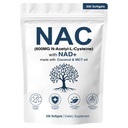 NAC 600mg非GMO、グルテンフリーグルテン、有機性NACサプリメントN-アセチルCysteineカプセルとNAD +セルラー&肺の健康、300 Softgels