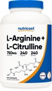 Nutricost L-Arginine L-Citrulline Complex 750mg、240カプセル - 非GMO
