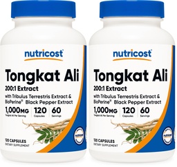 Nutricost Tongkat Ali 1,000mg 120 Capsules - with Tribulus Terrestris and BioPerine, Vegetarian Caps, Non-GMO, Gluten Free, Potent Extract (Pack of 2)