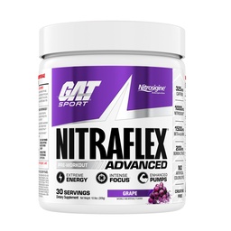 GAT SPORT, Nitraflexアドバンストプレワークアウトパウダー, 血流を増加させる, 強度とエネルギーをブースト, 運動性能を向上させます (グレープ, 30 サービング)