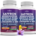 NEW AGE Saffron Supplements with Ashwagandha - Support with L-Theanine, Ginkgo Biloba, St. John's Wort, Rhodiola Rosea & 5-HTP - Saffron 120 Count