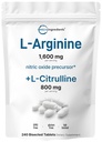 L-アルギニン 1,600mg L-Citrulline、240 Bisectedタブレットを持つ男性のためのニトリク酸化物サプリメント | ニトリクライドプレクサー | 筋肉、エネルギー、および心サポート | 非GMO、グルテンフリー - 4ヶ月の供給