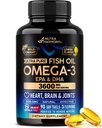 オメガ3魚油3600mg - オメガ3サプリメント  EPA&DHA - 重金属フリー - ハート、脳&ジョイントサポート - 男性と女性のための精製魚油 - レモン風味 - アメリカ製、90 Softgels