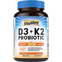 Vitalibre D3 K2のプロバイオティクスの補足、ビタミンD3 5000 IU及びK2 100 mcg、女性及び人、Akkermansia Muciniphila、骨、腸及び免疫サポート、非GMO、Swallowへの容易な30カプセル