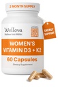 Women's D3 + K2 | Promotes Energy & Mood Support | Supports Bone & Heart Health | Provides Immune Support | Superior Pure Organic Absorption | 60 Capsules