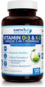 Earth's Wisdom Vitamin D3 5000 IU with K2 (MK7) Formula. Muscle, Bone, Heart & Immune Support. Superior Absorption. 120 Capsules. Free from Gluten, Dairy, Soy. Non-GMO. Manufactured in USA.