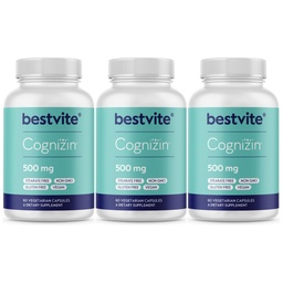 BESTVITE Cognizin Citicoline 500mg (180 ベジタリアンカプセル) (60x3) - 臨床的に学んだPremium Choline Nootropic - いいえ Stearates - ビーガン - グルテンフリーグルテンフリー - 脳は、メモリとフォーカスのためのサプリメント