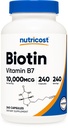 Nutricost Biotin(ビタミンB7) 10,000mcg (10mg) ビタミンサプリメント、 240カプセル - ベジタリアン、グルテンフリー、クイックリリース、非GMO