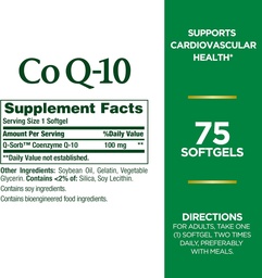 Nature's Bounty CoQ10、心臓の健康、栄養補助食品、100mg、75 Softgels(パッケージ2)をサポート