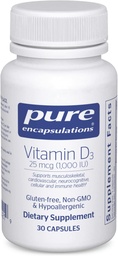 純粋なカプセル封入ビタミンD3 25 mcg(1,000 IU) - プレミアムビタミンD - 30カプセル付き - 骨、関節、 Breast、心臓、コロン&免疫の健康をサポートするためのサプリメント